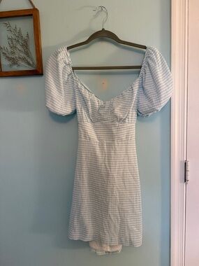 Windsor Light Blue Gingham Puff-Sleeve Mini Dress